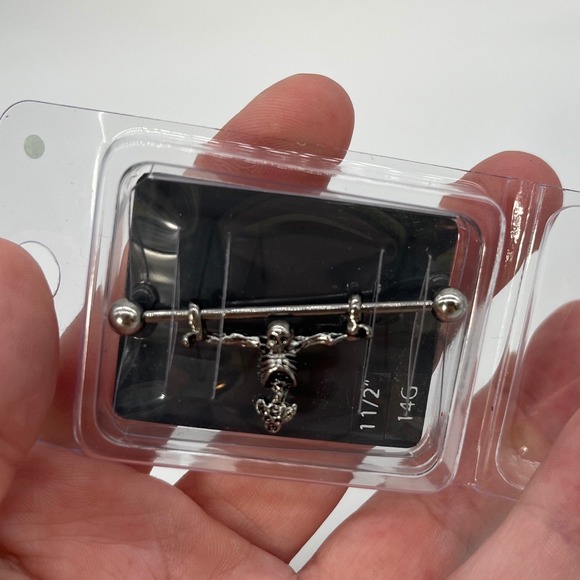 PIERCED NATION Titanium Industrial Barbell 14G 1 1/2" Skeleton Charm Gothic NWT - Picture 3 of 3